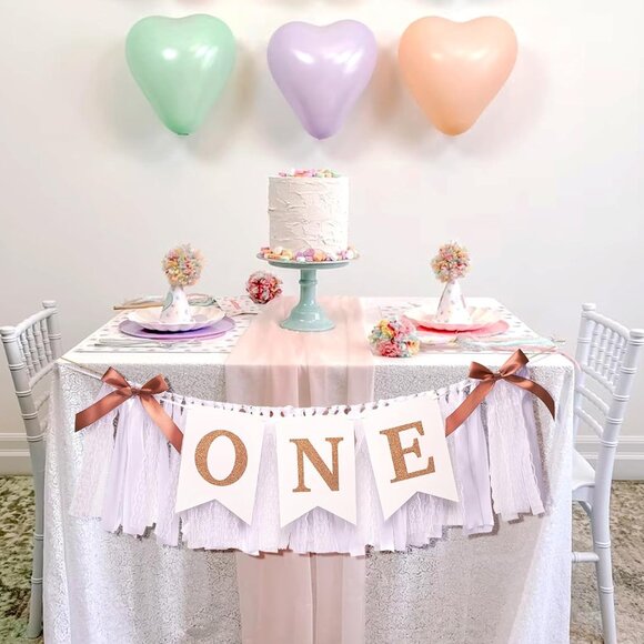 1st Highchair Banner,Rose Gold,Blush&White First Birthday Highchair Banner,One Y - Picture 6 of 7